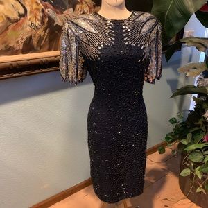 Laurence Kazar Navy & Silver Sequin Dress